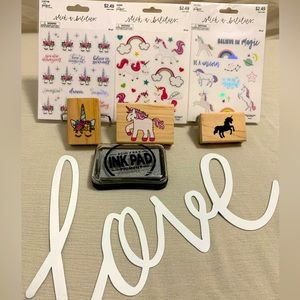 108 pc Unicorn Stickers & 3 Unicorn Rubber Stamp & Ink Pad